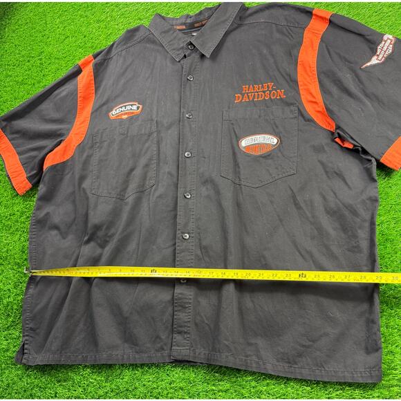 Harley Davidson Button Up Shirt Mens 4XL Black Orange Short Sleeve Genuine Logo - Picture 5 of 8